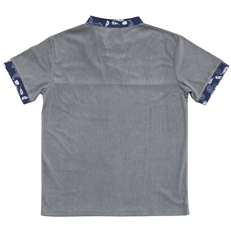 Fashion t shirt mens Amekaki Men's corduroy fitted short-sleeved casual V-neck strappy T-shirt European code: S-3XL