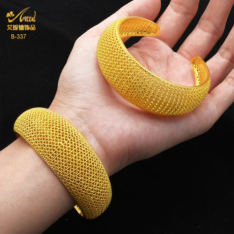 ANIID Dubai 24k Golden Cuff Bangles For Women African Charm Bracelet Bangles Nigerian Wedding Gold Color Jewelry Gifts 250616