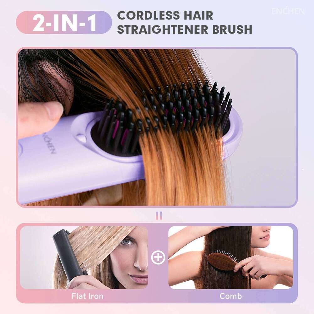 ENCHEN Rechargeable Tools Portable Cordless 200 Million Negative Ions Hair Straightener Brush H100