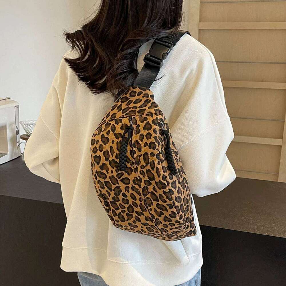 Summer New Fashion Leopard Print Street Trend Waist Chest Canvas Belt Bag Women s Shoulder Crossb bag