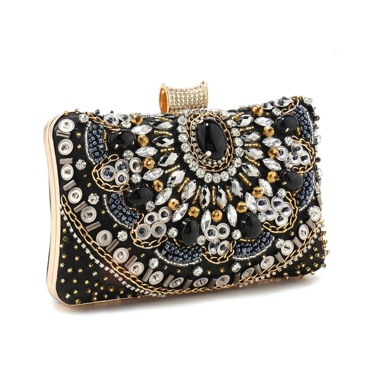 Embroidery Women Clutch Bags Beading Party Small Evening Black Color Satin Lady Handbags 250614