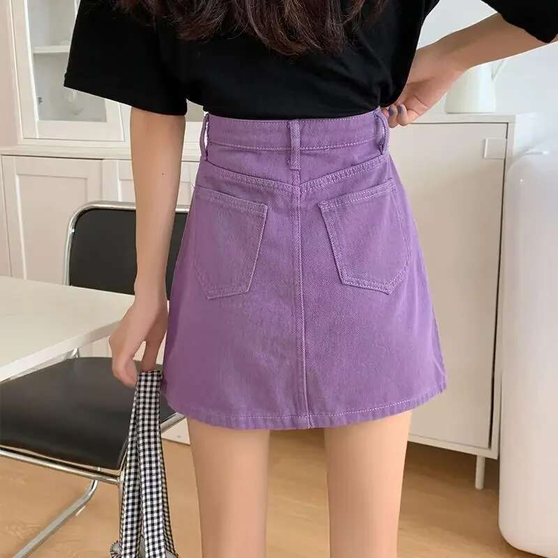 Short Cute Pink Female Jeans Skirts High Waist Womens Denim Skirt Gyaru With Pocket Kawaii Zipper Mini Offer Premium V On