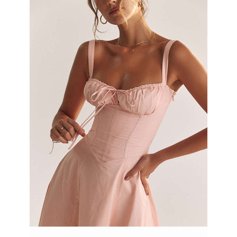 Maxi Dress for Women Women Dresses Whitedress Designer Dresses 810 Summer New 2025 Solid Color Square Neck Sexy Cotton Slim Fit Fishbone Mid-length Sp