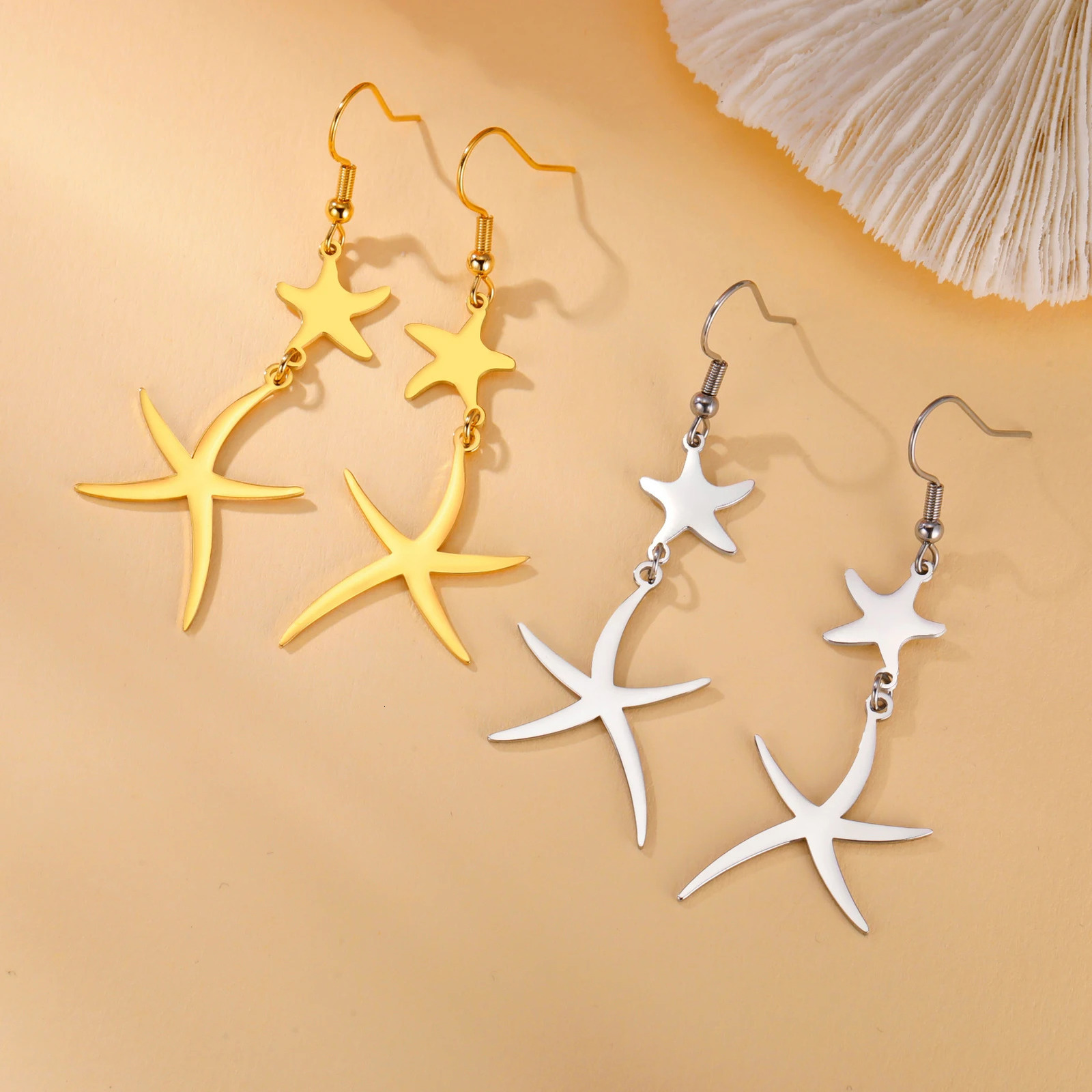 Lucktune Bohemia Starfish Pendant Dangle Earrings for Women Stainless Steel Ocean Beach Seastar Earrings Trendy Party Jewelry 250610