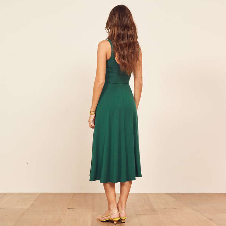 Luxury Dress Plus Size Womens Clothing Party Dresses for Women N025 Dark Green Knitted Vest U-neck Square Neck 2025 Summer Womens Slim Fit Dress