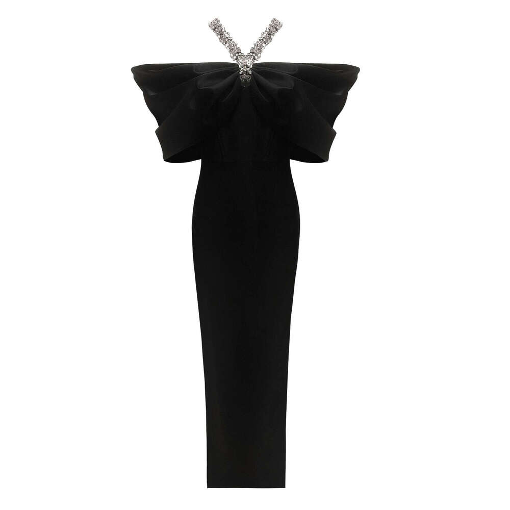 French Style Black Heavy Embellished for Women Summer New Elegant Socialite Bandage Dress