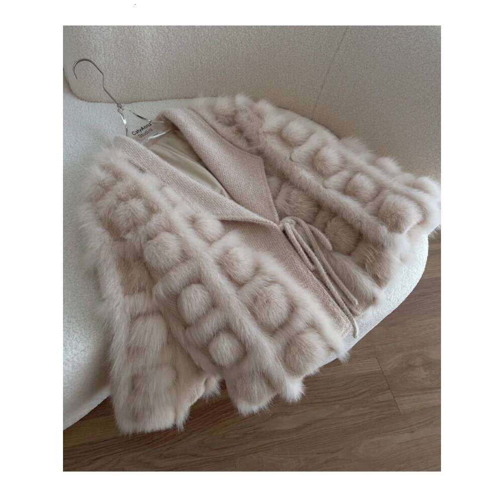CXFS Real Fox Fur Coat Women 2024 Autumn Winter Knitted Cardigan Jacket blended Thick Warm New Fashion Belt Turn Down Collar