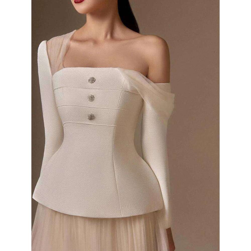 Designer Clothing 2025 TWOTWINSTYLE Slimming Two Piece Set For Women Diagonal Collar Long Sleeve Tunic Top High Waist A Line Skirt Fashion Sets Female