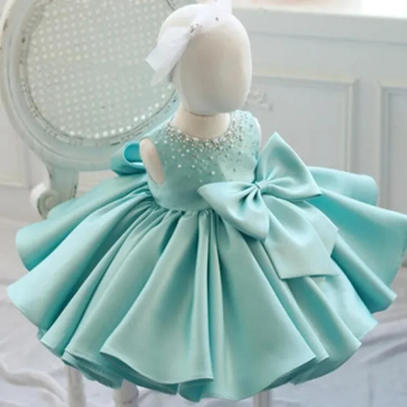 Fashion Beaded Bow Baby Girl Dress Princess Fluffy Tulle Infant Clothes Baby Girls Baptism Christening 1st Birthday Gown 250617