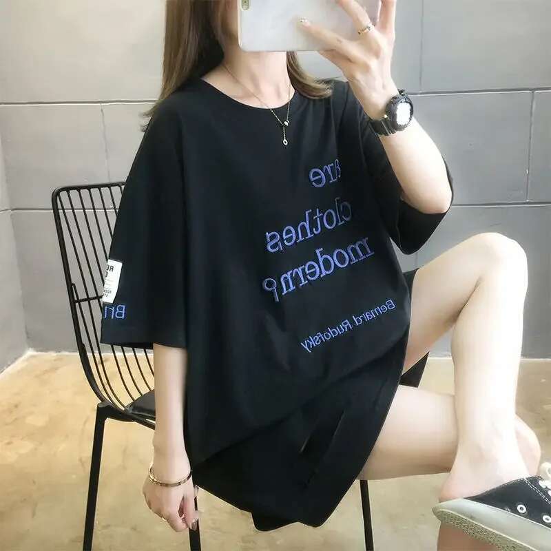 Womens T-shirt Cotton Baggy Graphic Summer Outfit Top Female Y2k Clothes Korean Popular Streetwear with Sleeves Sale Style Emo