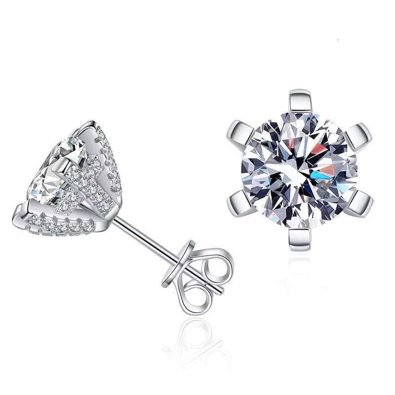 Custom 6 Claw 0.1 0.2 0.3 0.5 1 2 3 ct Carat vvs Moissanite Engagement Stud Earring for Women S925 Silver with Gra Certificate