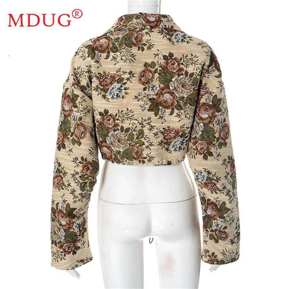 1pcs Women Coat and Jackets Fall 2024 Fashion Print Zipper Drawstring Crop Top Party Streetwear Girls Clothing Y2k M14745