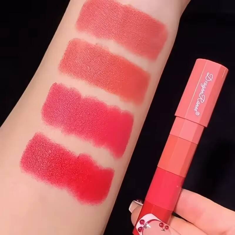 4 in 1 Matte Pencil Kit Combo Velvet Sexy Red Lip Tint Non-stick Cup Multicolour Lipstick Crayon Makeup Lips Cosmetic happy