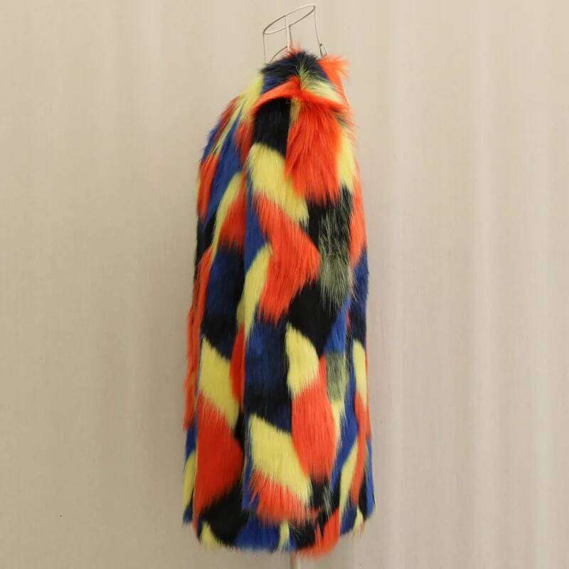 ZXRYXGS Spell Color Imitation Fur 2024 Temperament Trend Autumn Winter Fashion Medium Length Coat for Women Size S-9XL