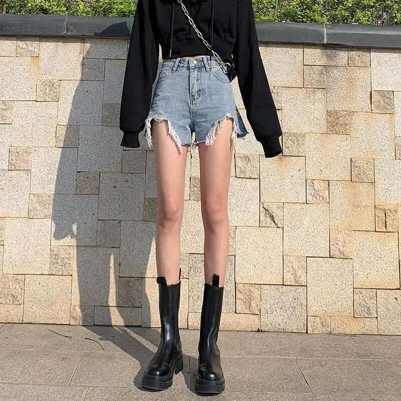 Womens Shorts White Short Pants for Woman To Wear Sexy Ripped Denim Jeans High Waist Classic Korean Style New In Trend 2025 XL