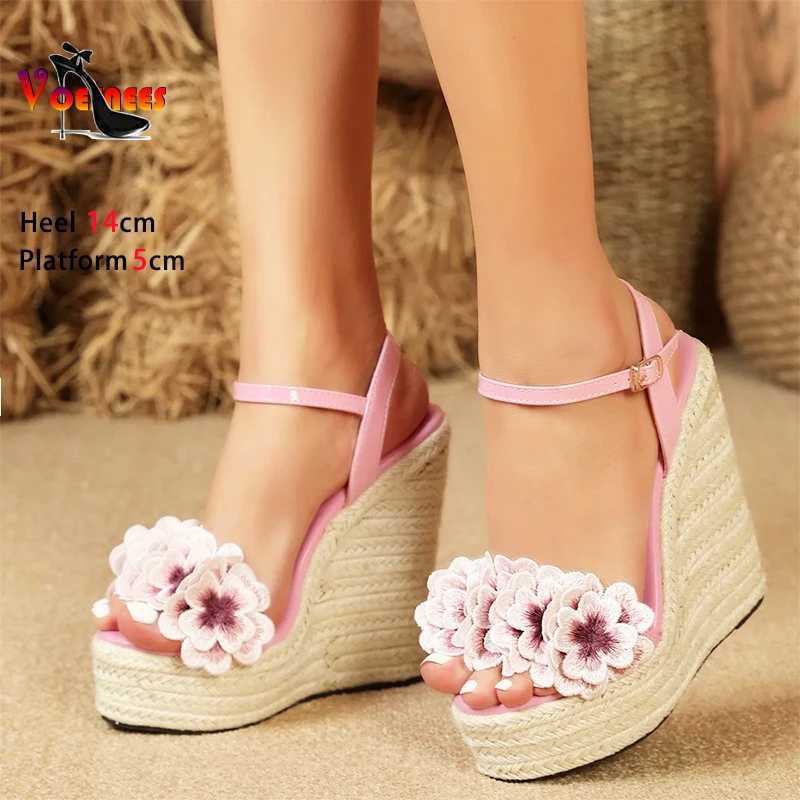 Women Sexy Wedge Sandals with Flower Sexy 14cm Fashion Simple Slope Heel Waterproof Platform Hemp rope woven bottom Car Sandals Z250617