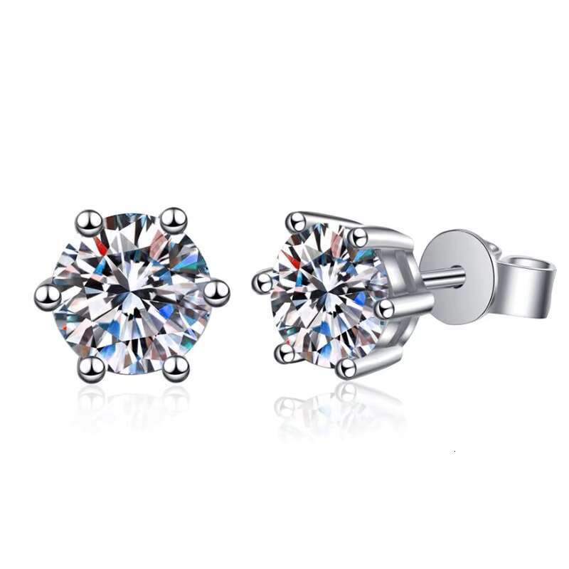 Custom 6 Claw 0.1 0.2 0.3 0.5 1 2 3 ct Carat vvs Moissanite Engagement Stud Earring for Women S925 Silver with Gra Certificate