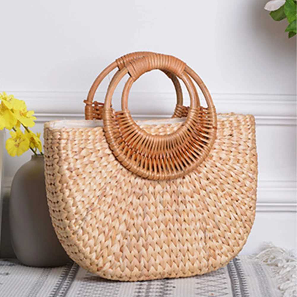 Women Summer Beach Bag Elegant Woven Top Handle Bag Travel Tote Purse Bucket Bag for Travel Vacation Z250617