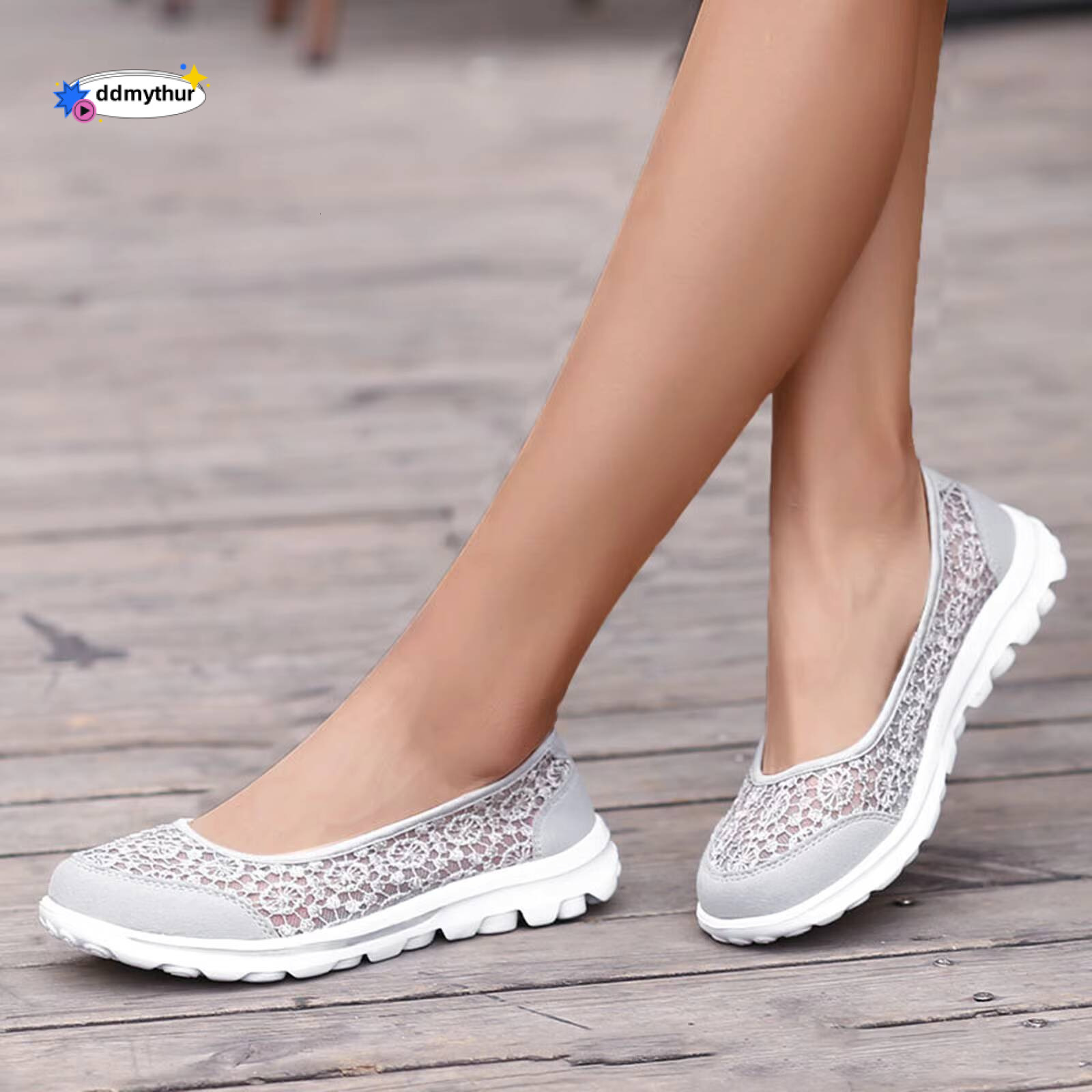 Women Lace Up Lightweight Mesh Shoes Sporty Breathable Slip Work Trainers Sneakers ddmythur