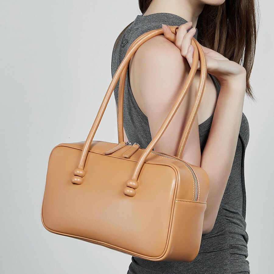 Free Shipping Large Capacity Designer Boston Bags Handbag Women's Luxury Genuine Leather Bowling Bag Fashion Underarm Shoulder Bag
