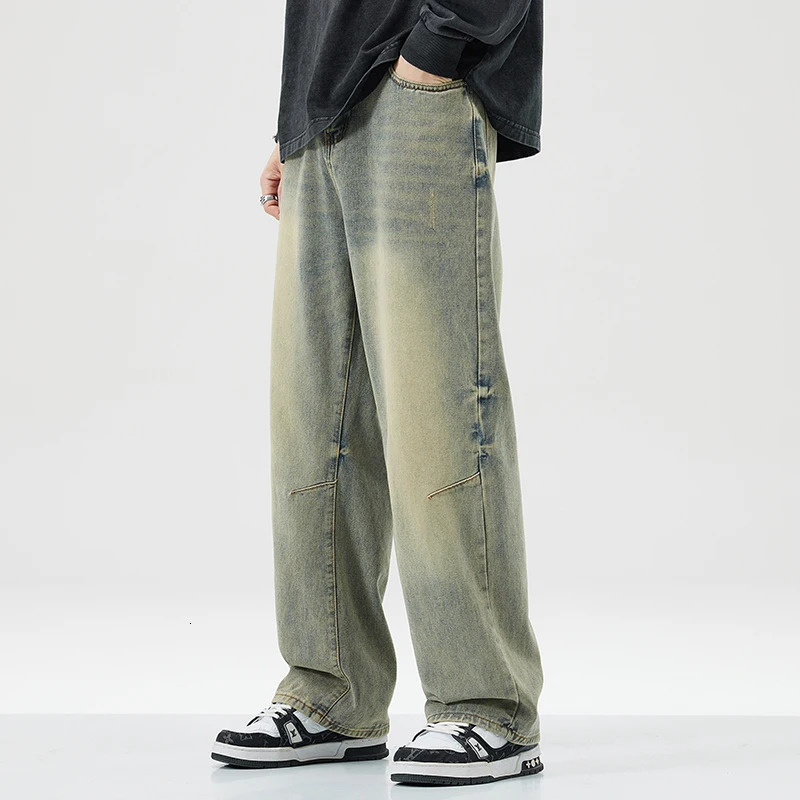 Men Womens Micro Flared Straight Leg Spring Summer American Style 2025 Clean Fit Distressed Washing Rustic Blue Versatile Jeans 250616