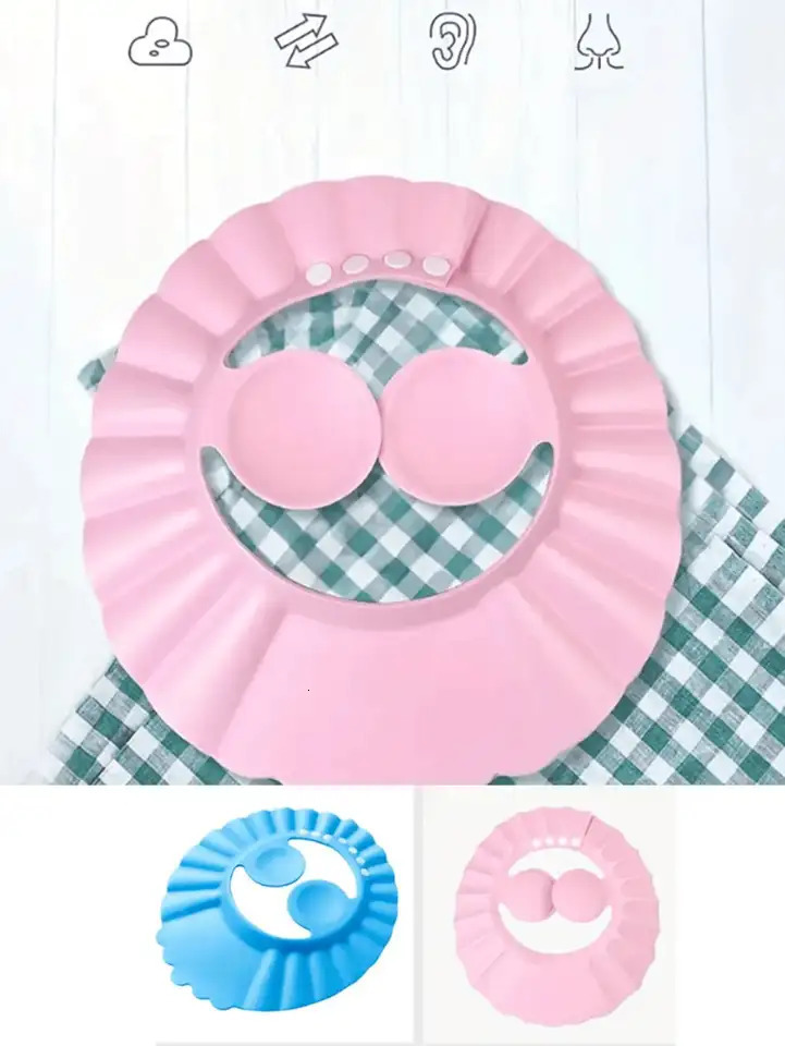 Two baby shampoo caps one pink one blue to help the baby bathe bath good helper two buy together use one the other spare 250617