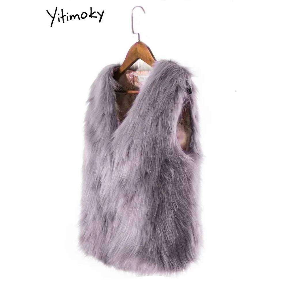Fashion Women Vintage Casual Streetwear Solid Loose Sleeveless V Neck High Street 2024 New Autumn Winter Faux Fur