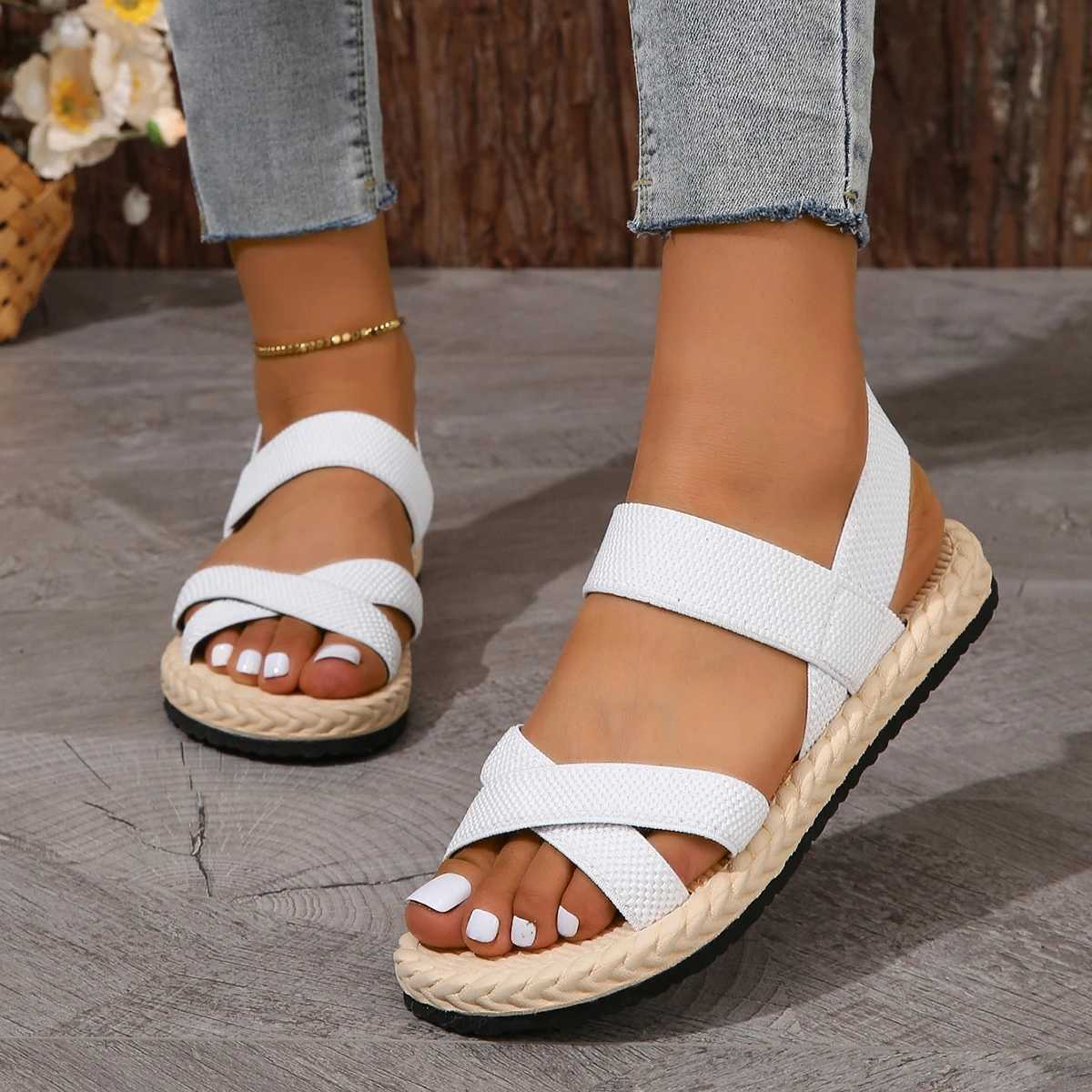 Summer Fashion Stretch Fabric Knitted Sandals Women Back Elastic Band Platform Shoes Plus Size 35-43 Shoes for Women Sandals Z250617
