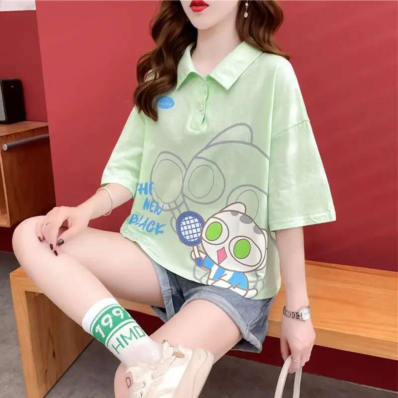 Summer Outfit Womens Polo Shirts Graphic Female Tee Original Fashion 2025 Polyester Pretty Korean Style Clothing New T-shirts