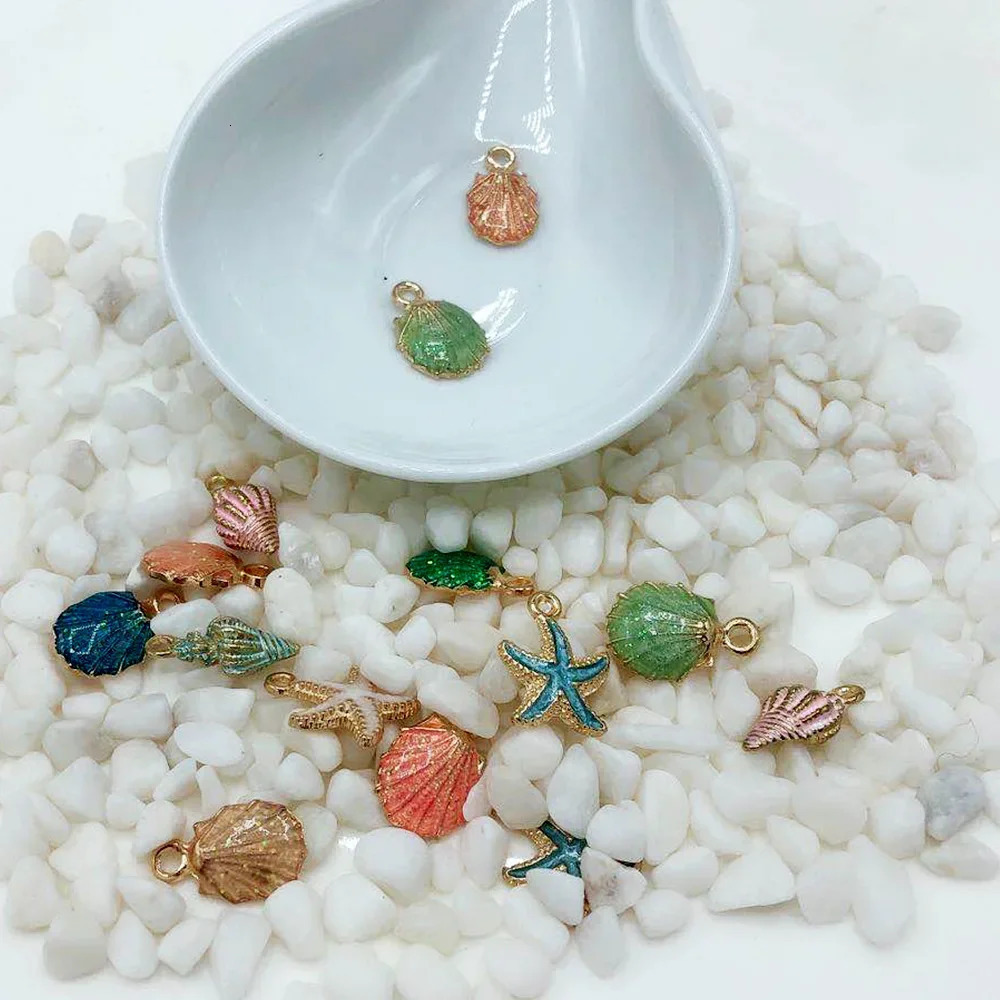 13Pcs/set Summer Beach Starfish Shell Charms Colorful Copper Pendants Jewelry DIY For Bracelet Necklace Earring Jewelry Making 250609