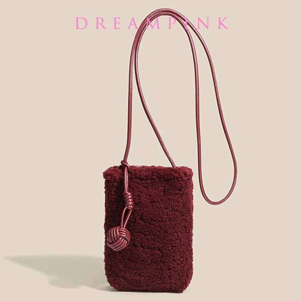 Designer Winter Sheep Wool Women Bag Genuine Lamb Fur Small Crossbody Purse Female Mobile Phone Mini Sling Bags