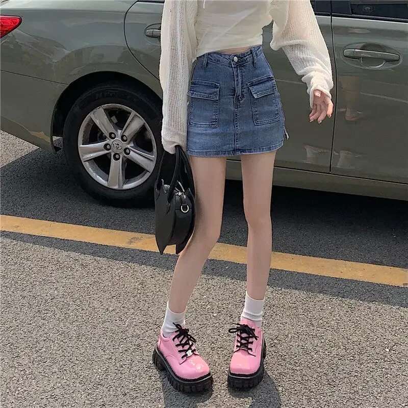 Trend 2025 Vintage Tight High Waist Jeans Skirts for Women Harajuku Premium Modest Clothing Y2k New In Casual Woman Denim Skirt