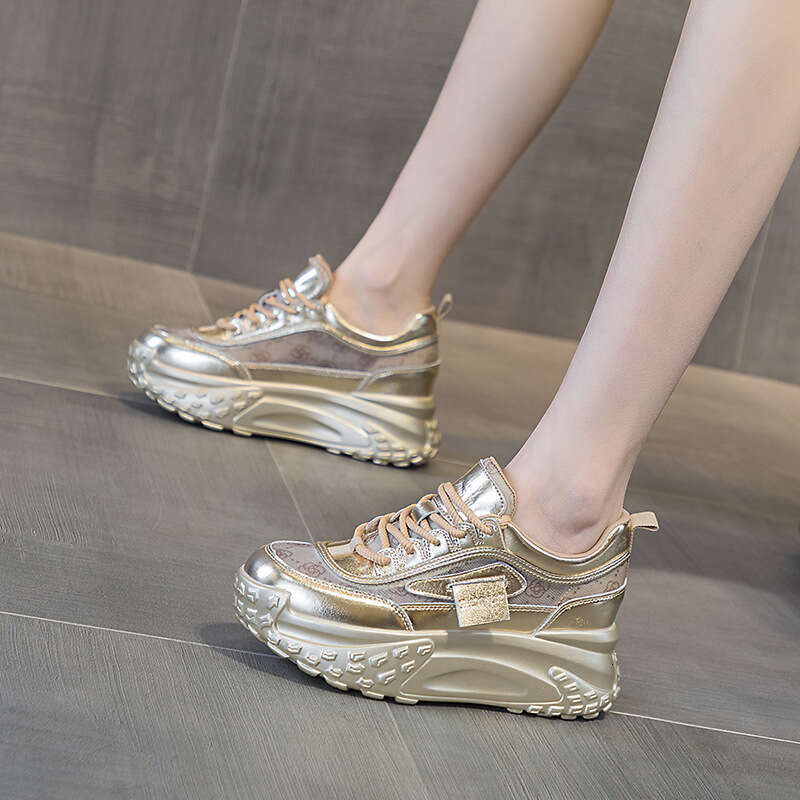 Dad Special Mesh Women 2025 Spring New Shoes French Round Toe Thick Sole New Height Increasing Casual Sneakers