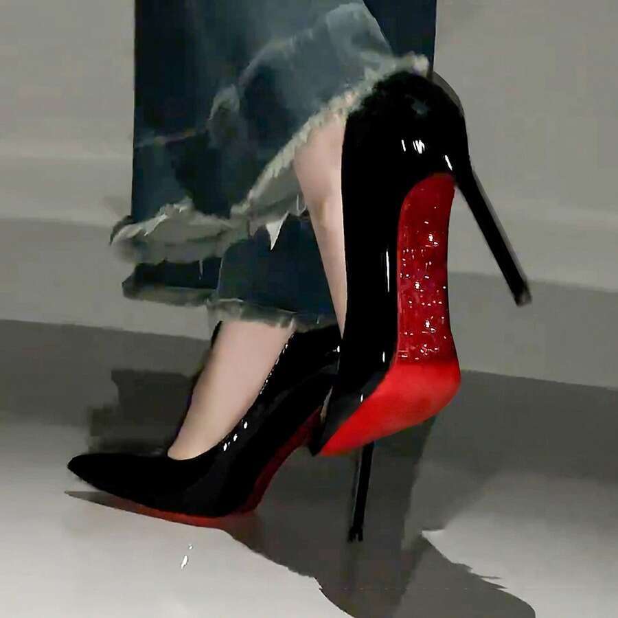 Rhinestone Red Sole High Heels Women Thin Heel Spring Autumn 2024 New Stunning Sexy Wedding Black Patent Leather Pointed Toe Single Shoes
