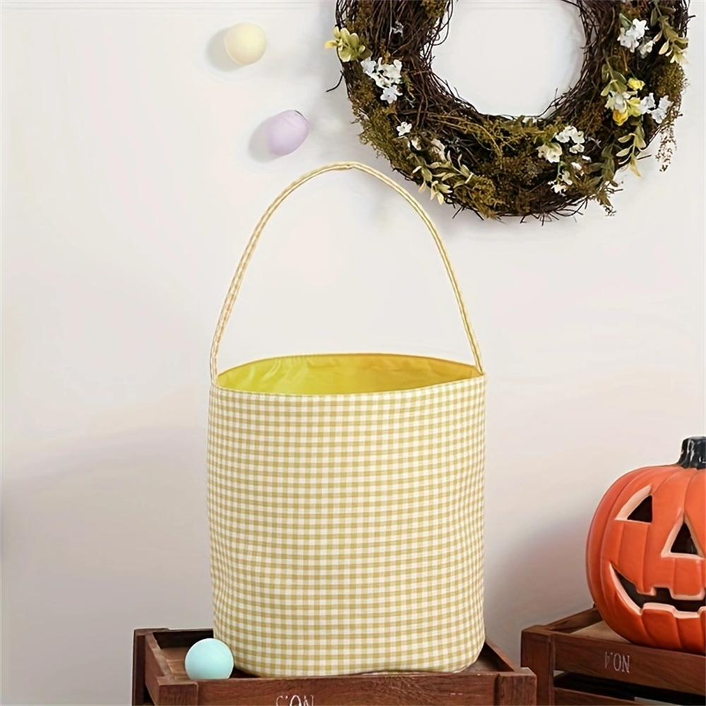 Plaid Halloween Holiday Decoration Portable Lightweight Large Candy Bucket Blue Birthday Gift Halloween Gift Storage Bucket Trick or Treat Candy Bucke