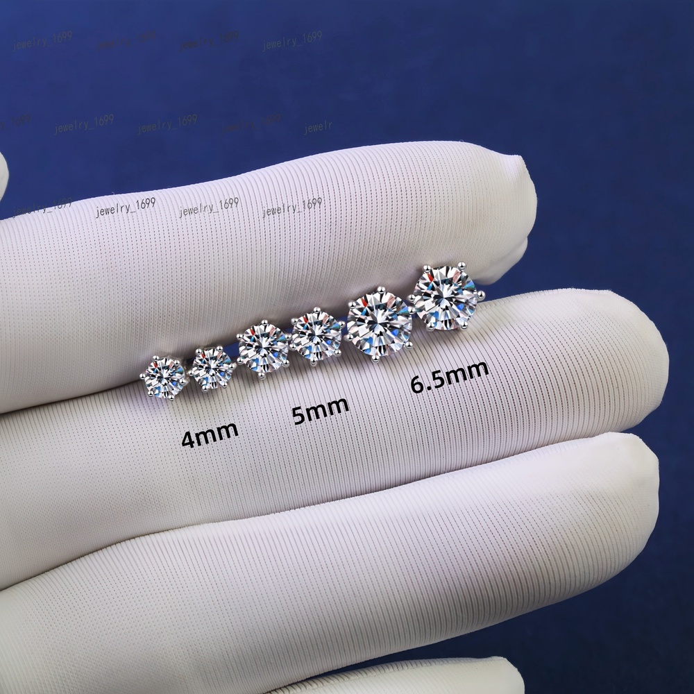 S925 Tremella Nail Moss Stone Earrings Classic Six Claw Earrings Rhodium-plated Simple Earrings