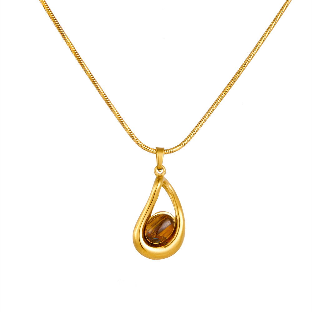 Milad Style Fashion Personality Simple Irregular Tiger Eye Stone Hollow Necklace for Women Titanium Steel Non-Fading Jewelry