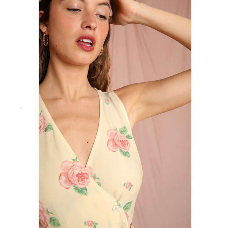 Sexy June Vestidos Elegantes Women Dresses Black Dress N489 Summer 2025 Printed Over-the-knee Mid-length French Tea Break Sleeveless Dress