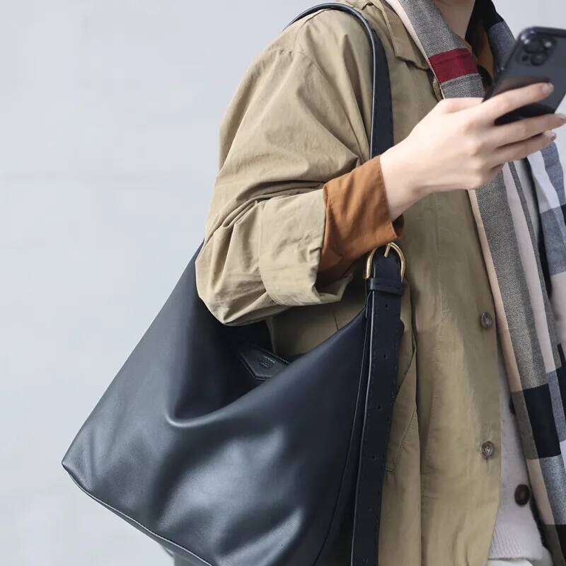 Large Size Black Genuine Leather Tote With Zipper Women Casual Soft Crossbody Shoulder Bag