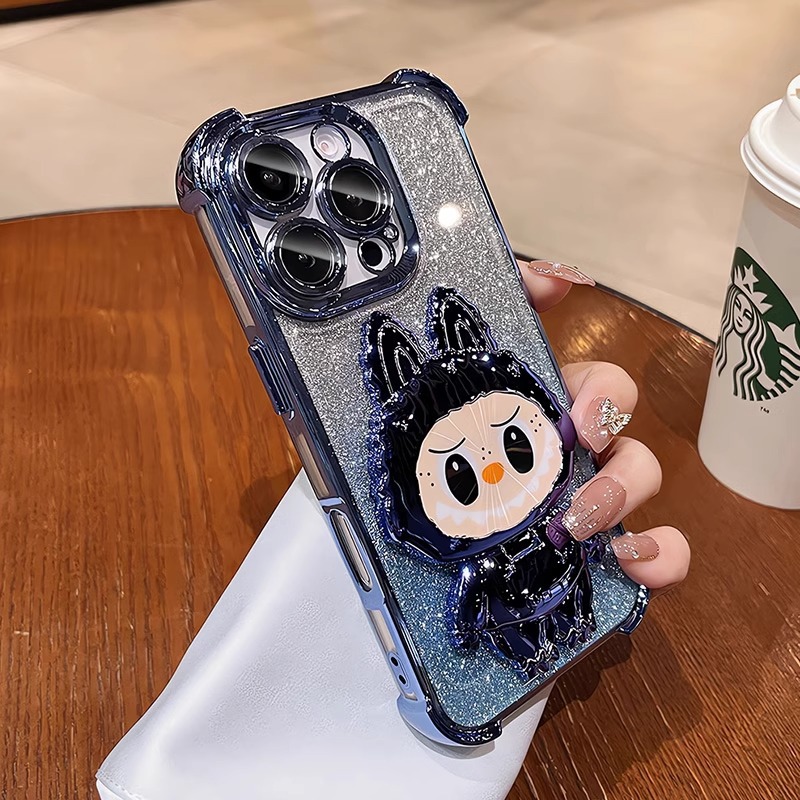Electroplated canvas holder makeup mirror suitable for iPhone 16 PRO phone case X cross-border Apple 11 four corner anti drop