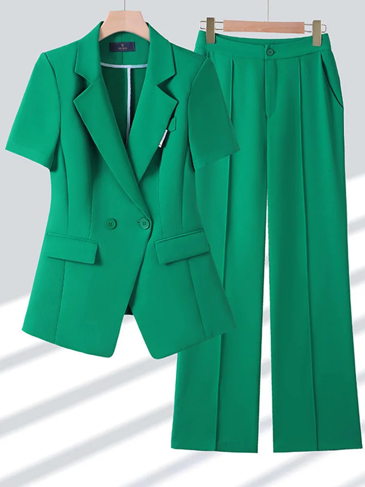 Office Fashion Elegant Short Sleeved Suit Jacket for Women Sleeve Thin Style High End Professional Pants Set 250612