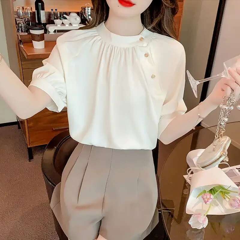 Womens Shirt and Blouse Summer Cute Female Tops Kawaii White Simple Cheap Stylish Elegant Youth Japanese Harajuku Fashion Y2k M