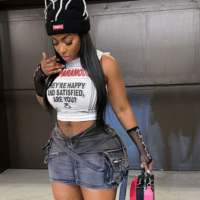 Yy031 Street Style Trendy Spicy Girl Printed Tank Spring New Slim Fit Crop Top Versatile T-Shirt B5