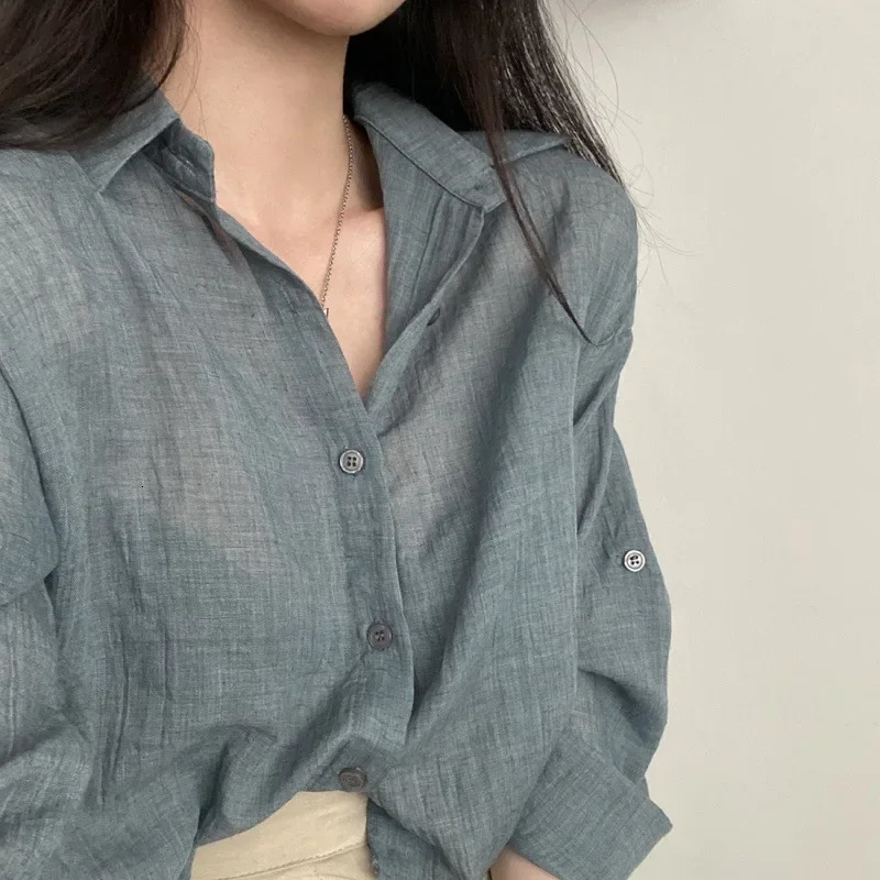 Trendy Shirt Blouse Simple Thin Pure Color Anti-UV Shirt Anti-fade Shirt Top Women Solid Color Sun Protection 250616