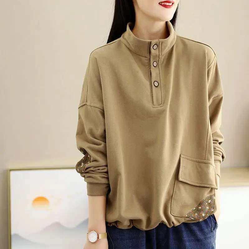 Sweatshirts for Women Pullovers Button Female Clothes Plain Long Sleeve Essential Kpop M Korean Fashion Basic Tops 2000s Emo Xxl