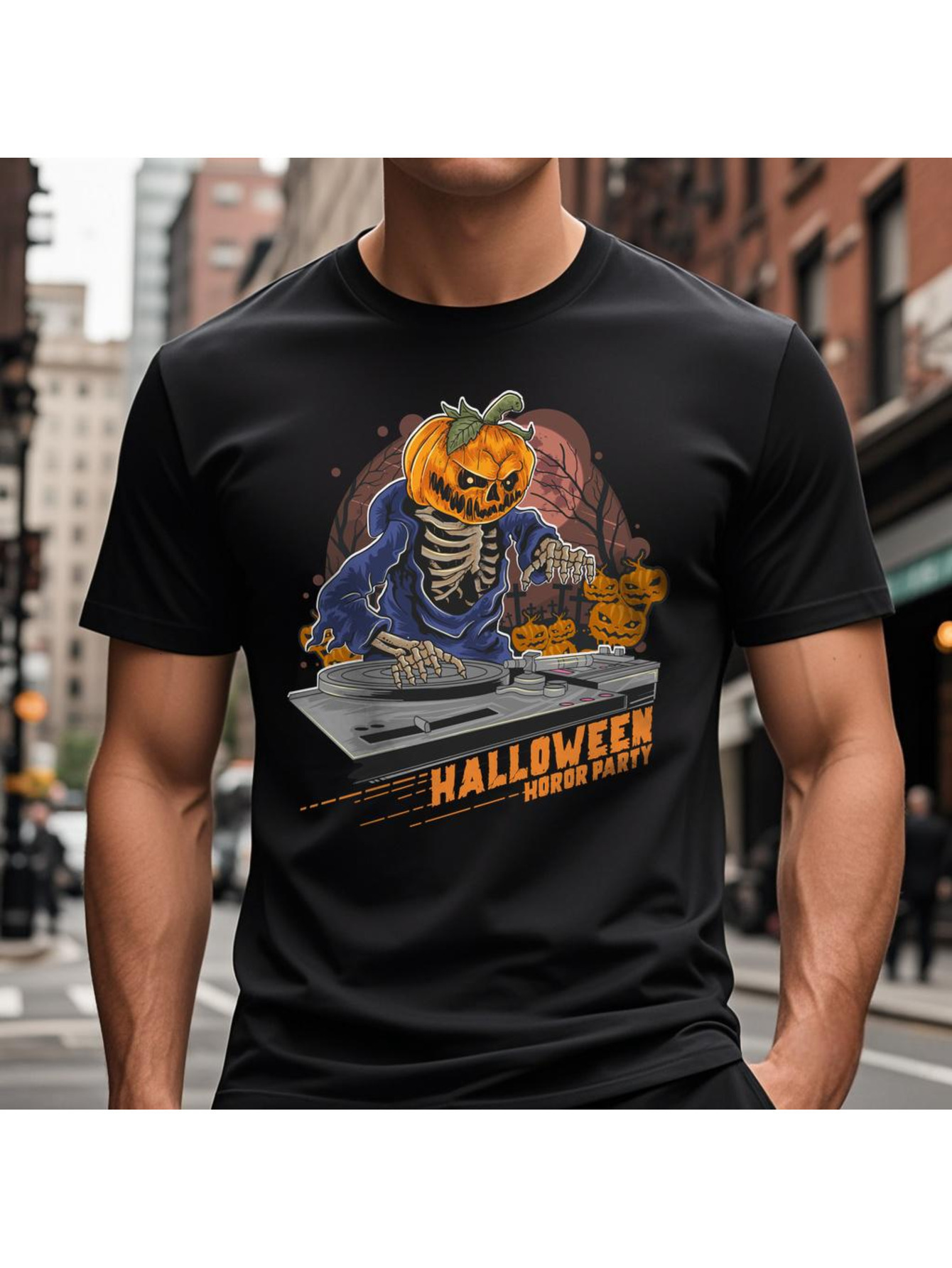 Dongdumaoyi Black Graphics White Short Sleeve Adult T Shirts Cotton Round Collar 180G S-3Xl Men Halloween 9ac0