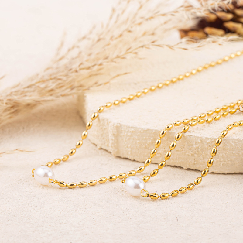 Fashion Round Pearl Necklace Bracelet for Women Stainless Steel Minimalist Style Exquisite Non-Fading Versatile Jewelry Set