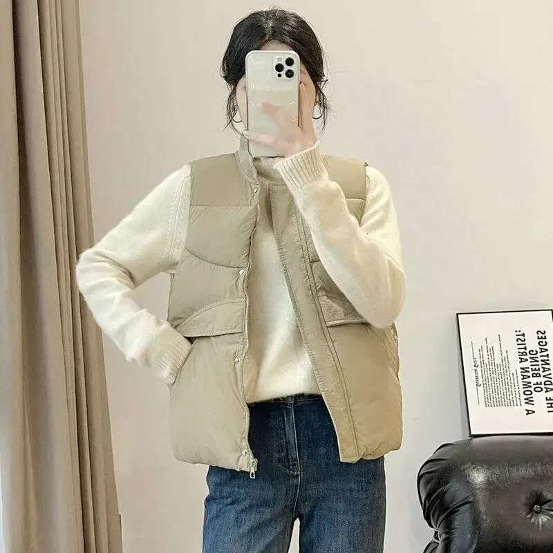 Stand Collar Womens Vests Half Short Elegant Warm Insulated Lady Padded Cotton Giletes Coats on Sale Cold Winter Clothing Cheap