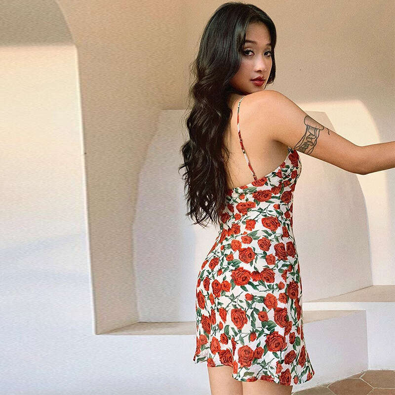 Tender Designer Dress Dress Floral Dress Designer Dresses N827 Summer 2025 Printed Square Neck Strap Mermaid Slim Short Dress French Vacation