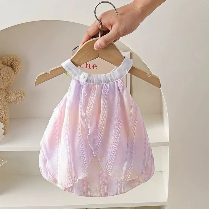Adorable Baby Girls Tulip Decor Inspired Iridescent Halter Sling Princess Romper Dress Soft and Soft for 0 - 2 Y girls dress 250617